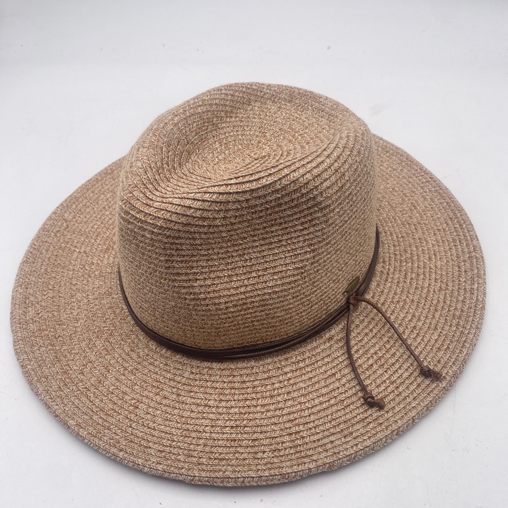 C.C Exclusives Straw Sun Hat Womens OSFM Tan Woven Wide Brim Fedora Beach Summer